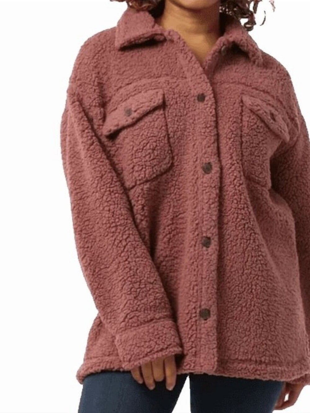 Women's Pink Fleece Button Down Shirt Jacket Pink Mauve Size XL